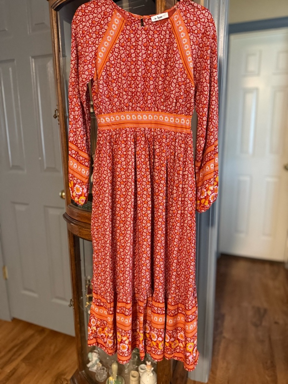 NWT In Bloom Red and Orange Floral Midi Dress - Picture 4 of 12